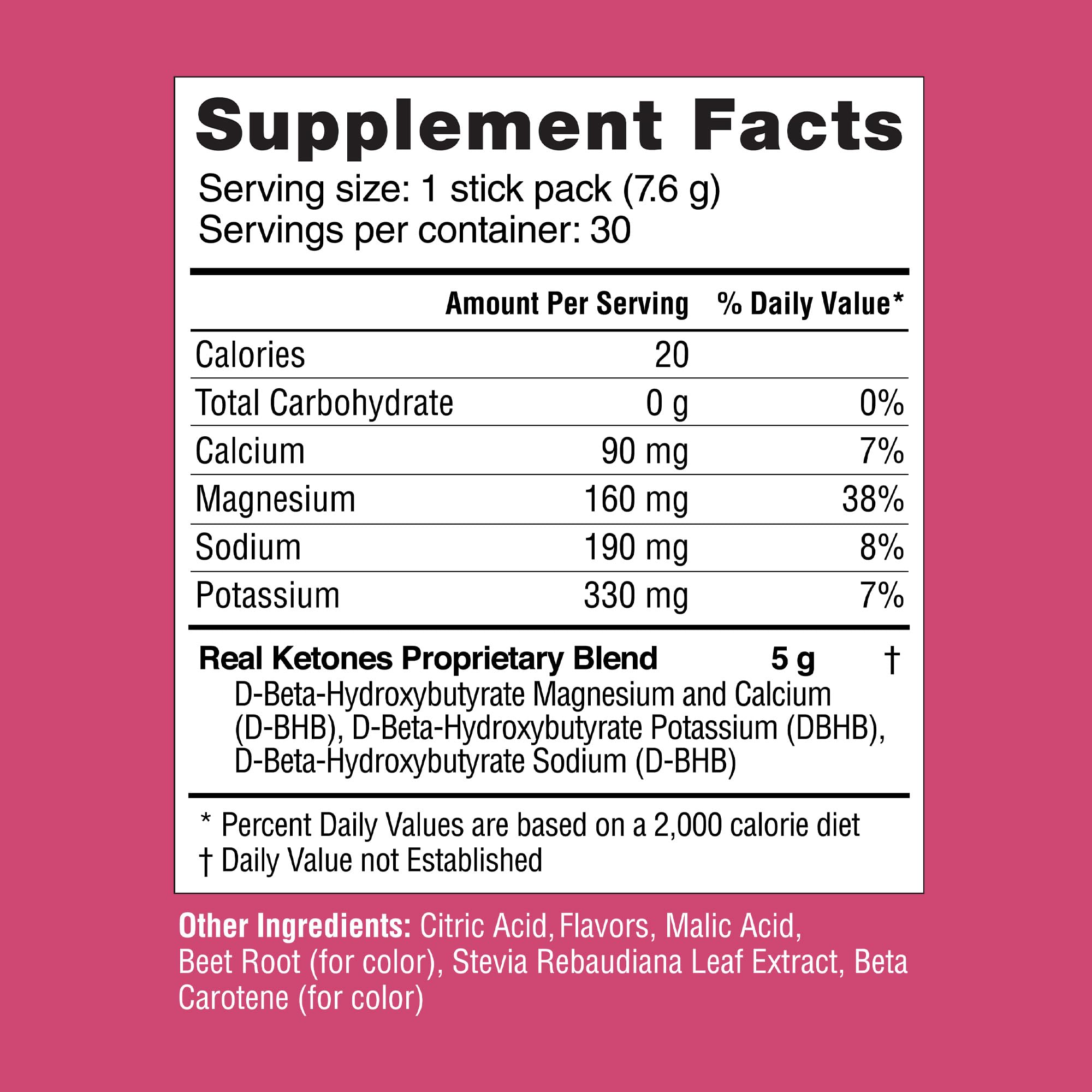 Real Ketones etiqueta de ingredientes enfatizando D-BHB puro y electrolitos