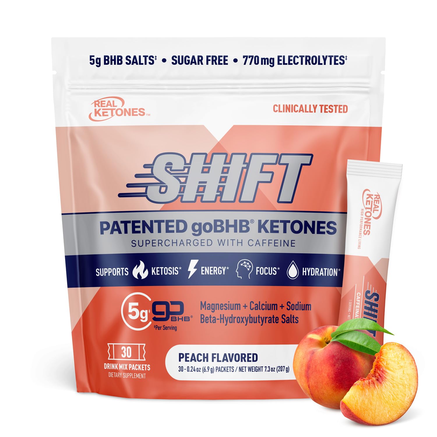 Real Ketones empaque frontal mostrando 30 sobres y beneficios visibles