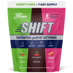 Real Ketones vista frontal del empaque mostrando sobres y marca, fácil identificación