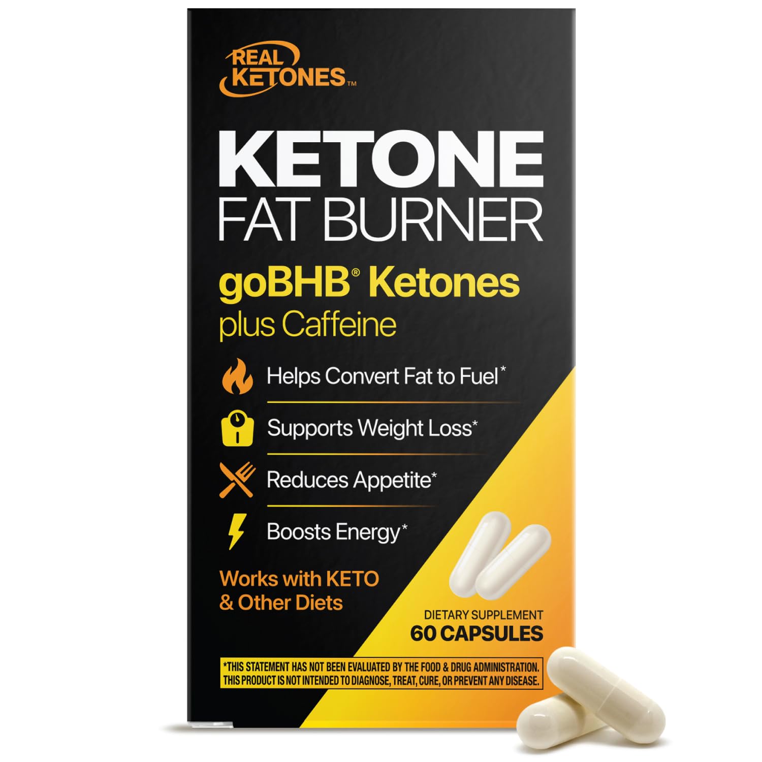 Real Ketones envase frontal mostrando marca y beneficio para metabolismo