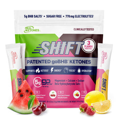 Real Ketones frente del pack mostrando variedad de 30 sobres y beneficios visibles