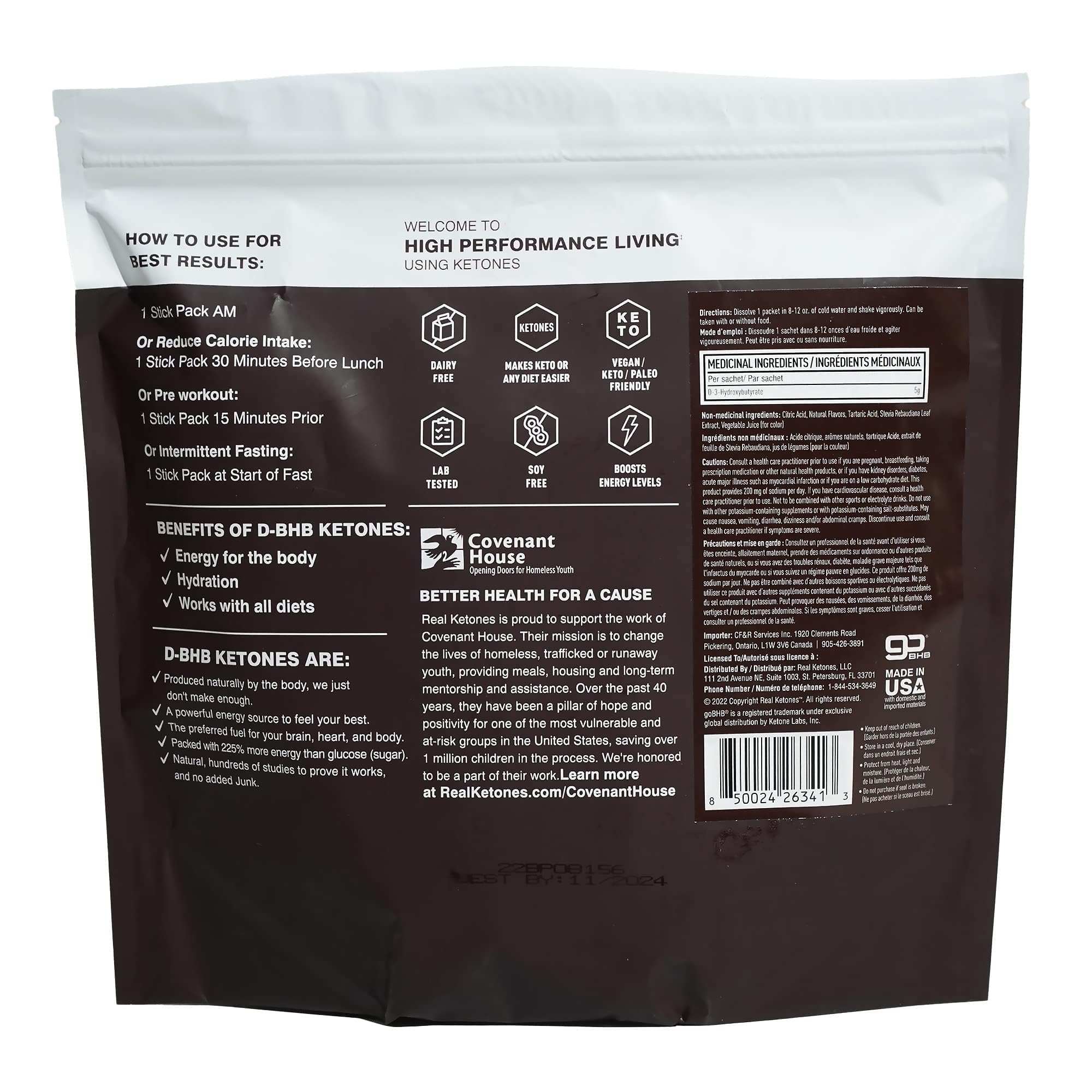 Real Ketones etiqueta con ingredientes y electrolitos para transparencia