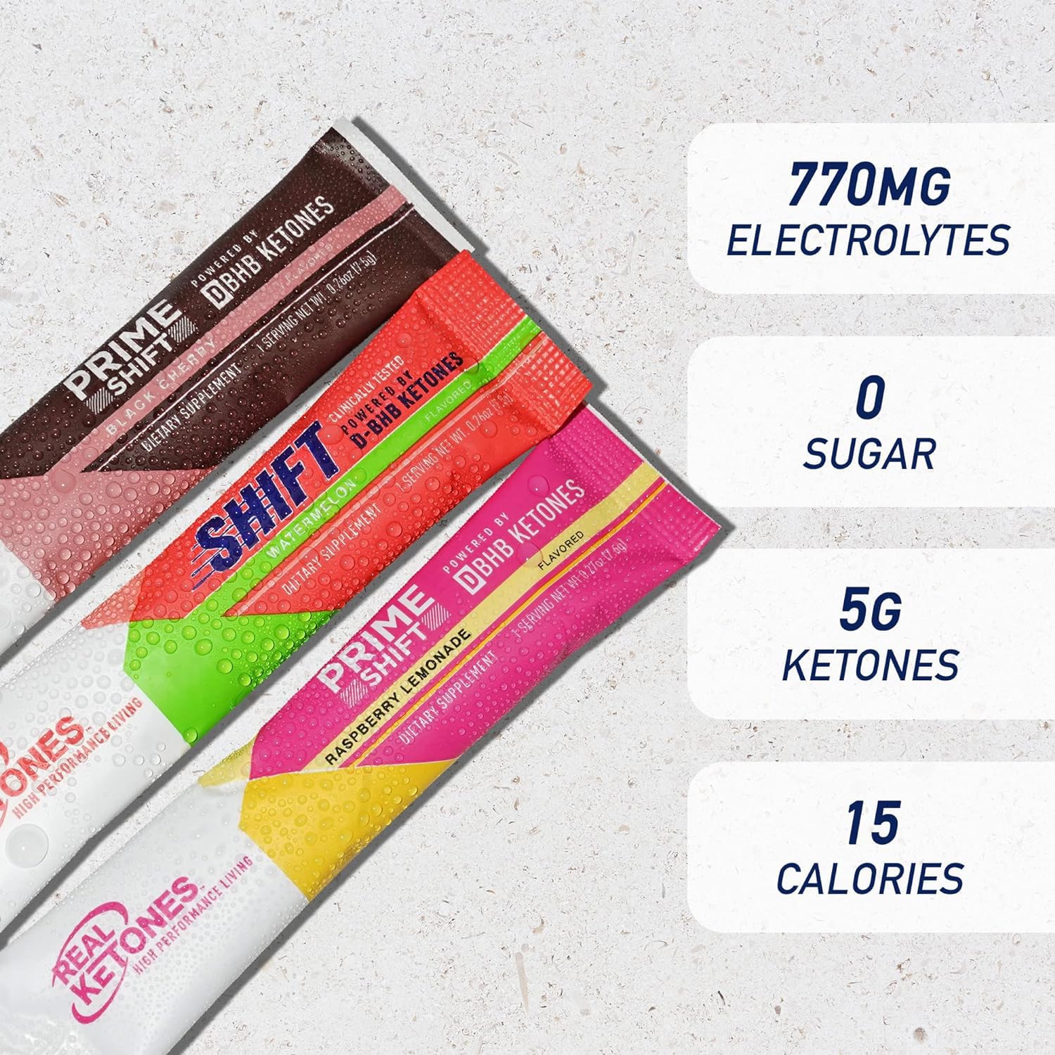 Real Ketones detalle del polvo fino y soluble para mezcla rápida y absorción