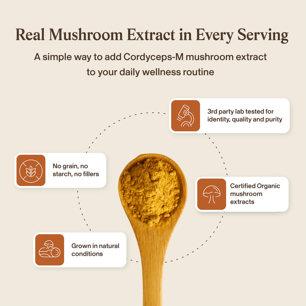 Real Mushrooms suplemento en uso por deportista para apoyo de rutina