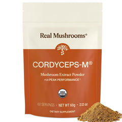 Real Mushrooms envase frontal mostrando etiqueta orgánica y beneficios