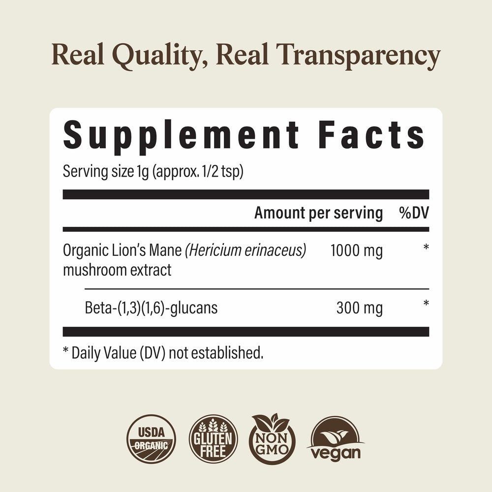 Real Mushrooms sello orgánico y certificados para confianza y trazabilidad