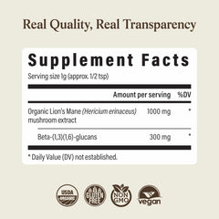 Real Mushrooms sello orgánico y certificados para confianza y trazabilidad