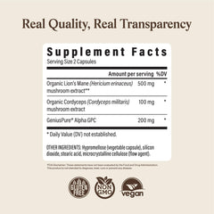 Real Mushrooms etiqueta nutricional legible con datos de ingredientes