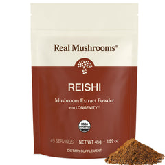 Real Mushrooms frasco frontal mostrando etiqueta y beneficios claros