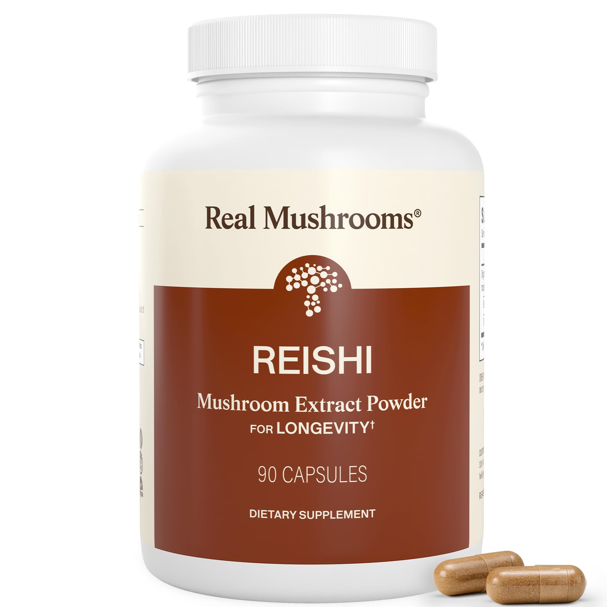 Real Mushrooms frasco frontal mostrando etiqueta clara y beneficios
