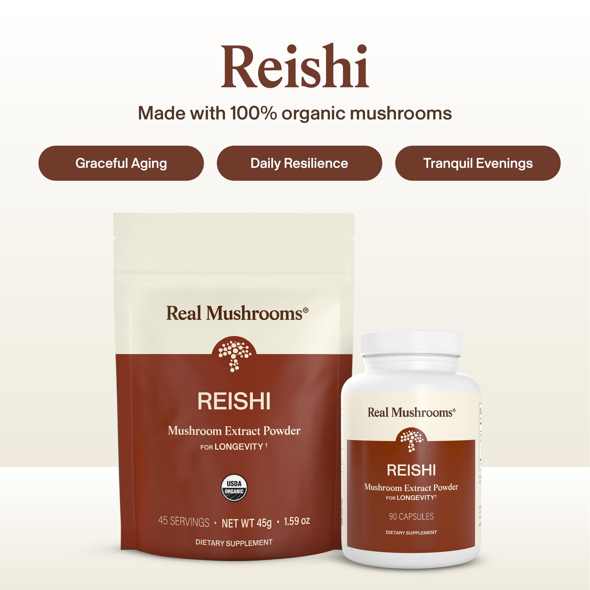 Real Mushrooms primer plano del polvo de reishi puro y concentrado