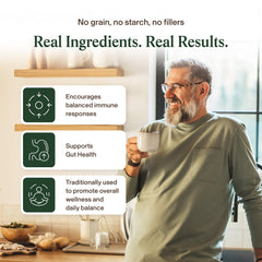 Real Mushrooms frasco abierto con cápsulas accesibles y organización