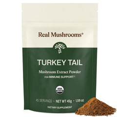 Real Mushrooms envase frontal mostrando el producto y beneficios