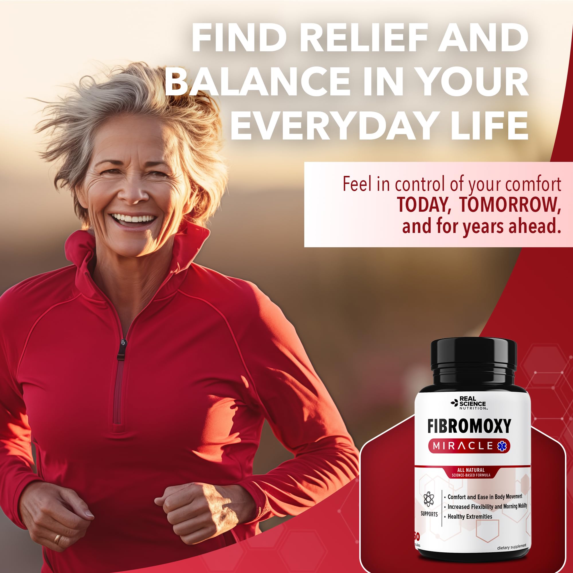 Real Science Fibromoxy etiqueta nutricional resaltando vitaminas y limpieza