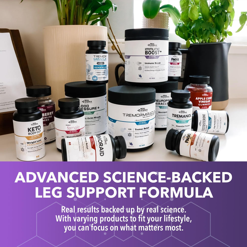 Real Science LegEase Miracle ingredientes clave representados, soporte circulatorio