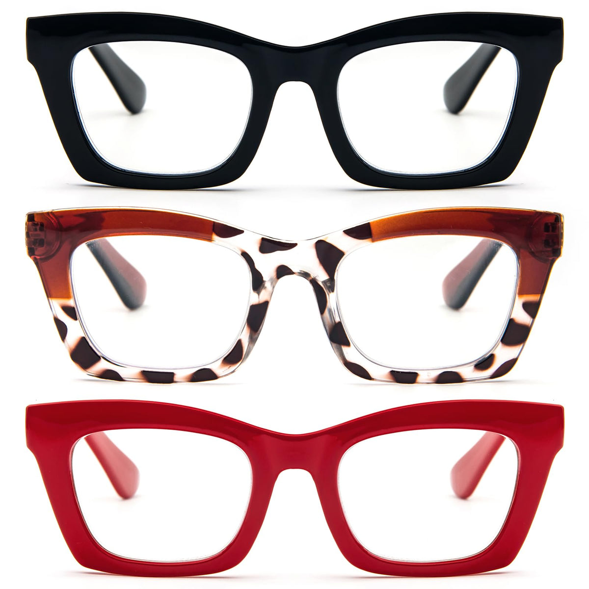 REAVEE vista frontal del pack de tres gafas, estilo y versatilidad
