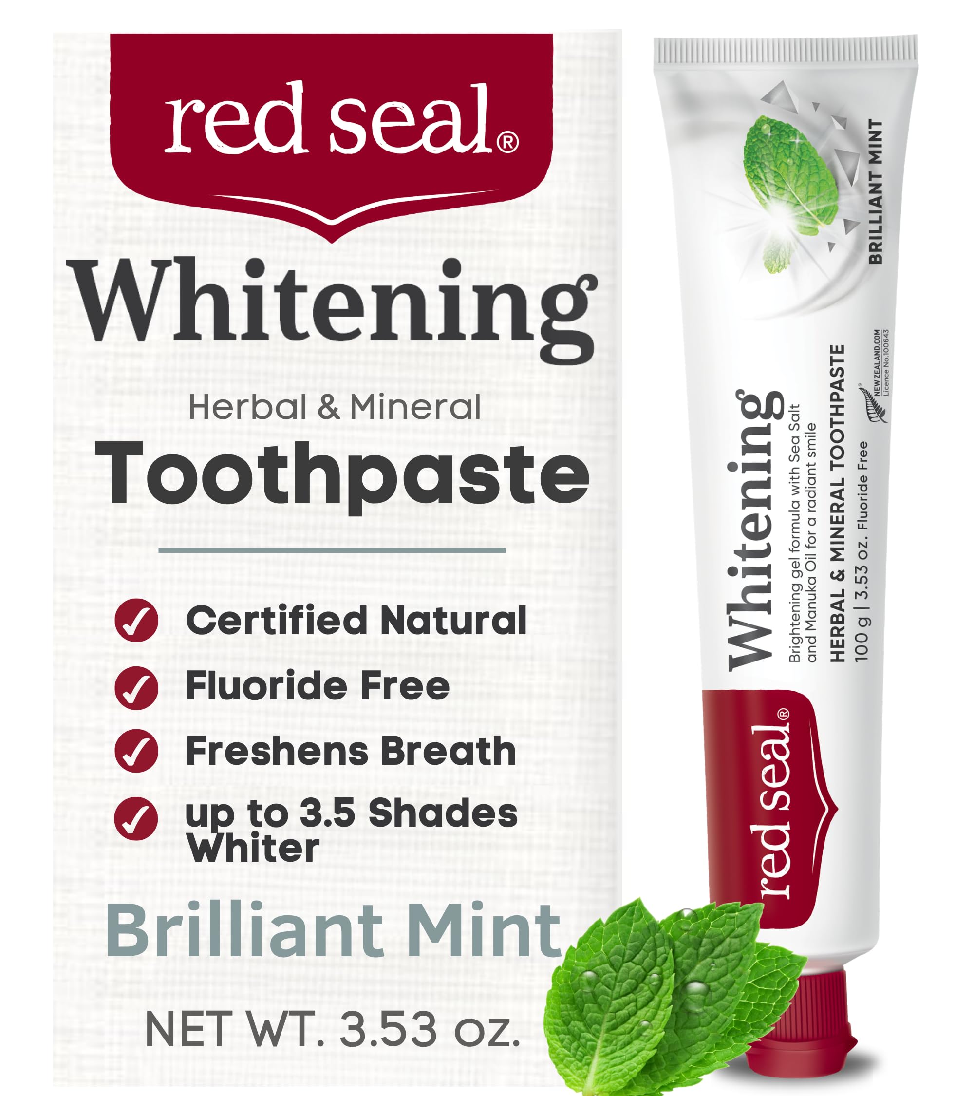 Red Seal frente del tubo mostrando diseño y beneficios naturales