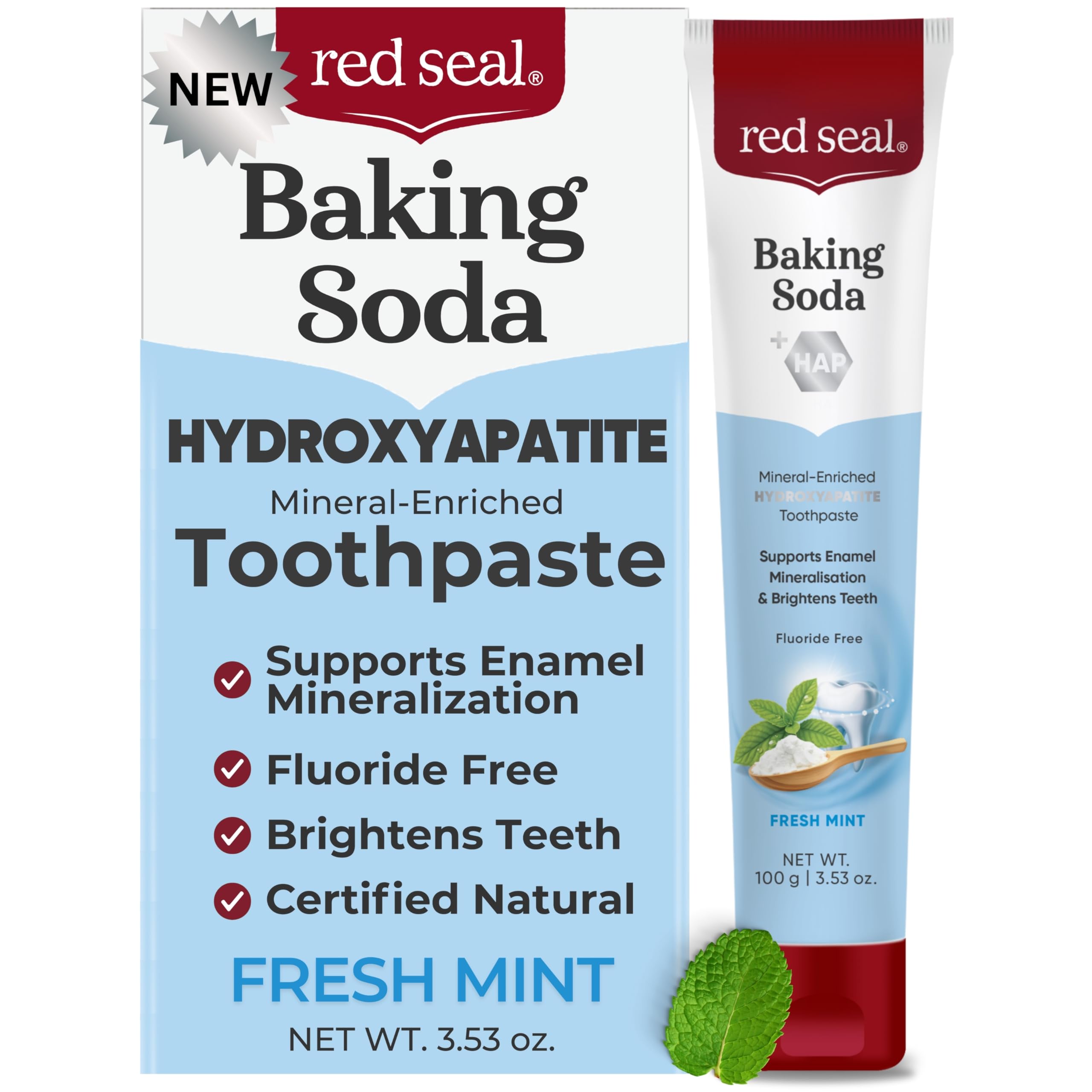 Red Seal frontal del tubo mostrando marca y beneficio de remineralización