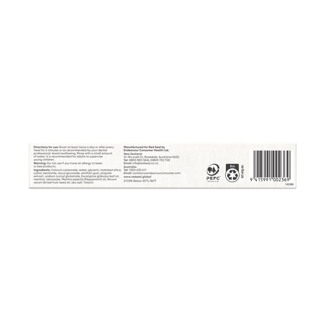 Red Seal empaque lateral con listado de ingredientes y beneficios