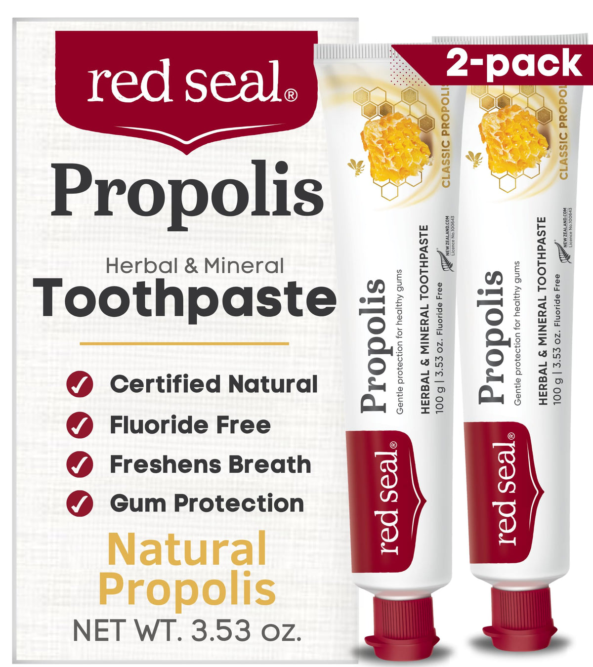 Red Seal frente del envase mostrando diseño y beneficios naturales