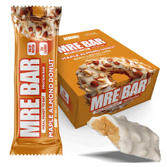 REDCON1 empaque frontal de MRE Maple Almond Donut mostrando caja de 12, ofrece conveniencia