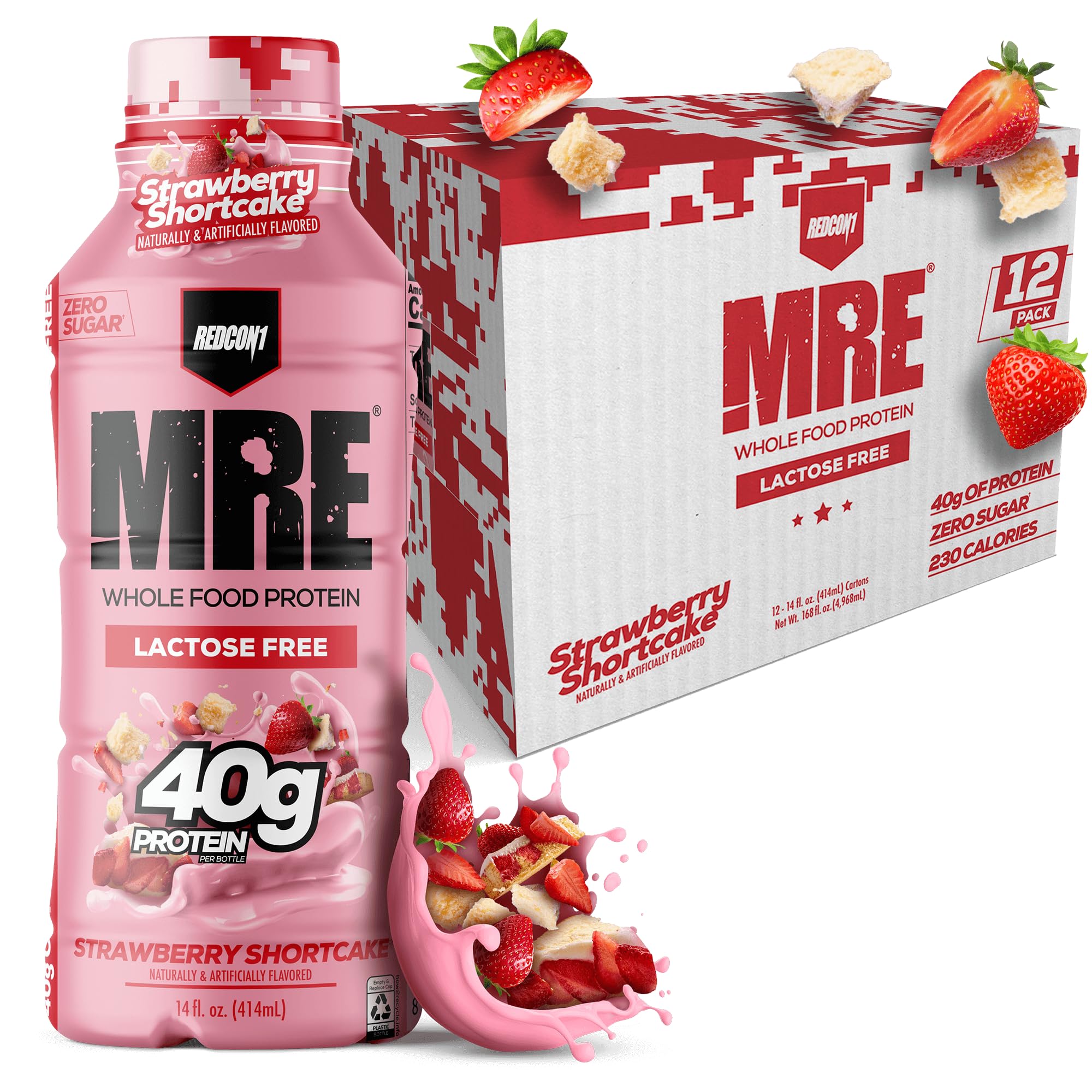 REDCON1 envase frontal Strawberry Shortcake mostrando etiqueta y beneficio proteico