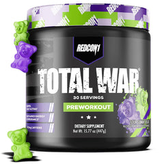 REDCON1 Total War vista frontal con sabor Sour Gummy Bear y atractivo visual