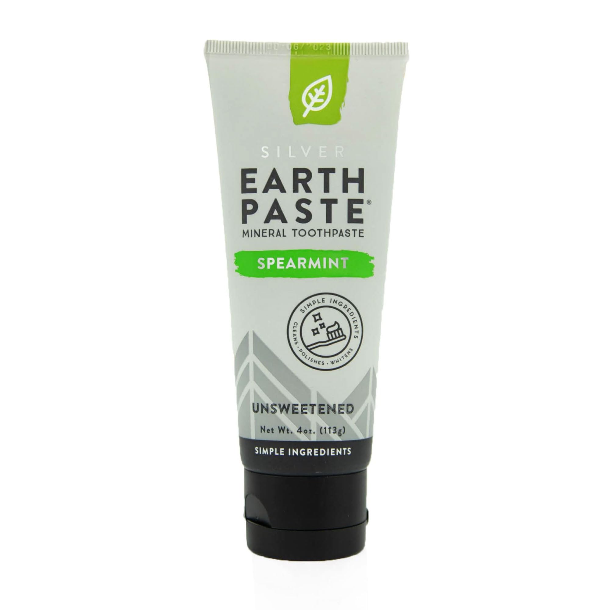 REDMOND Earthpaste con Silver frente del tubo mostrando etiqueta y beneficios naturales