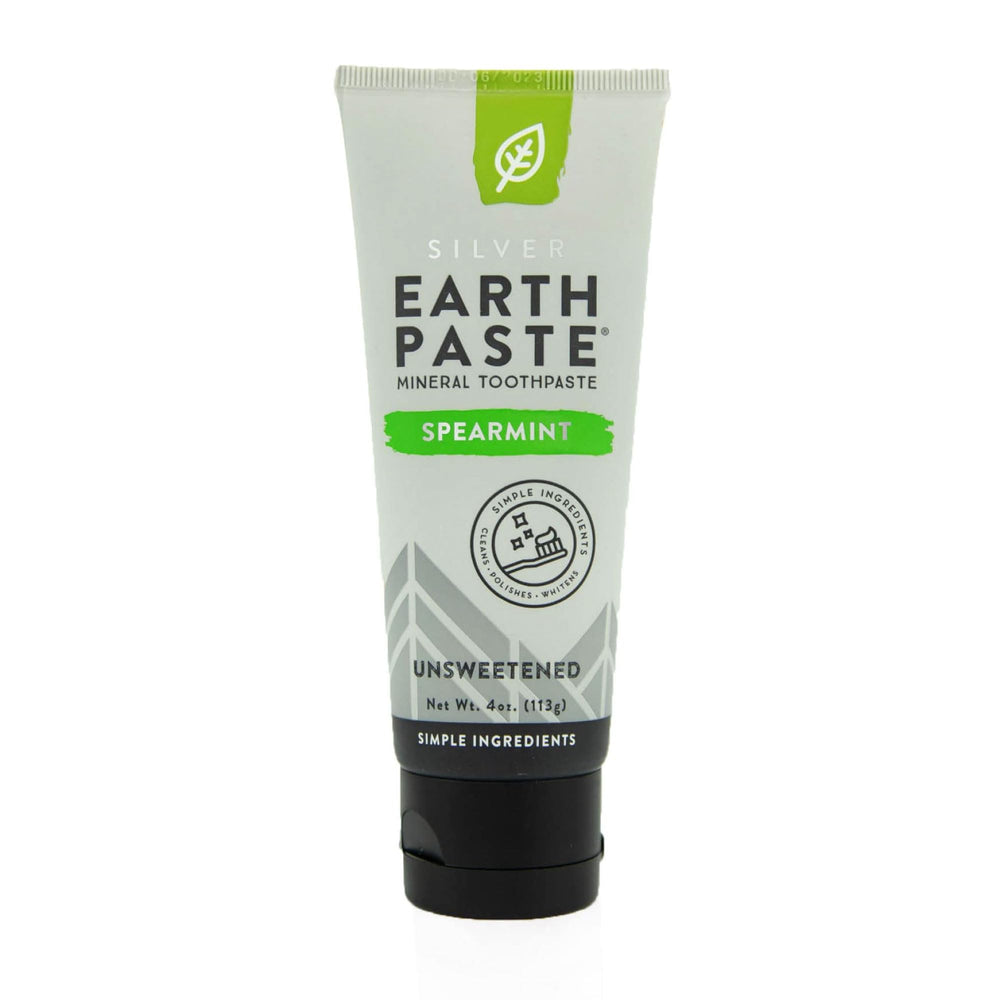 REDMOND Earthpaste con Silver frente del tubo mostrando etiqueta y beneficios naturales