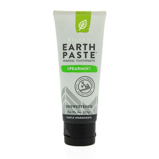 REDMOND Earthpaste con Silver frente del tubo mostrando etiqueta y beneficios naturales