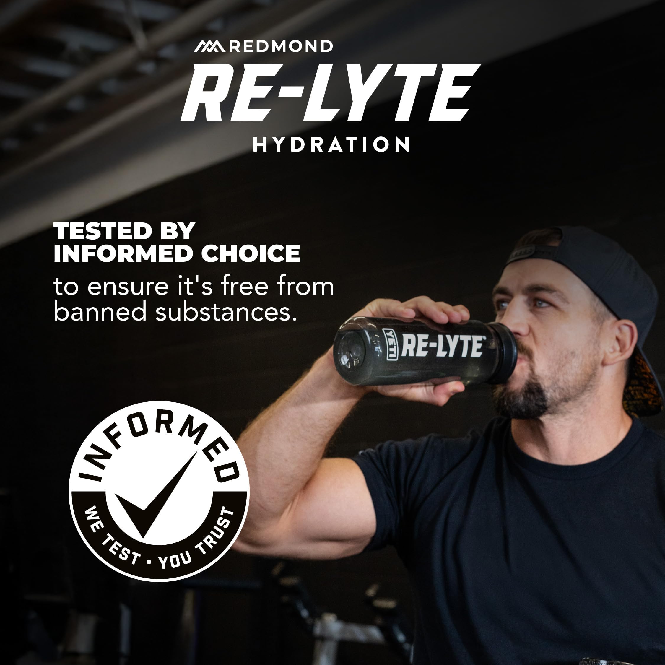 REDMOND etiqueta de Re-Lyte con lista de ingredientes limpios y sin azúcares