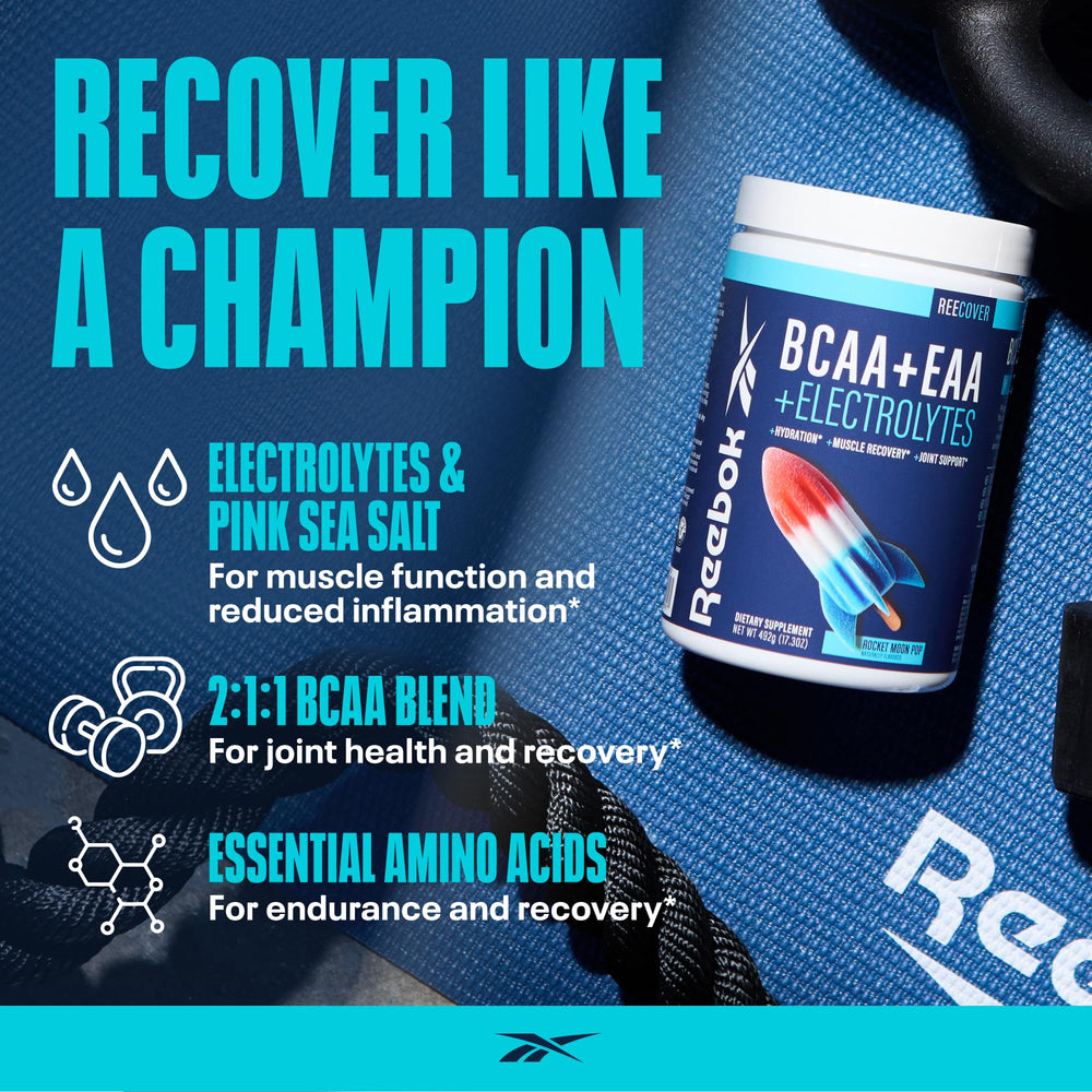 Reebok primer plano de ingredientes y electrólitos mostrando apoyo a la reposición mineral