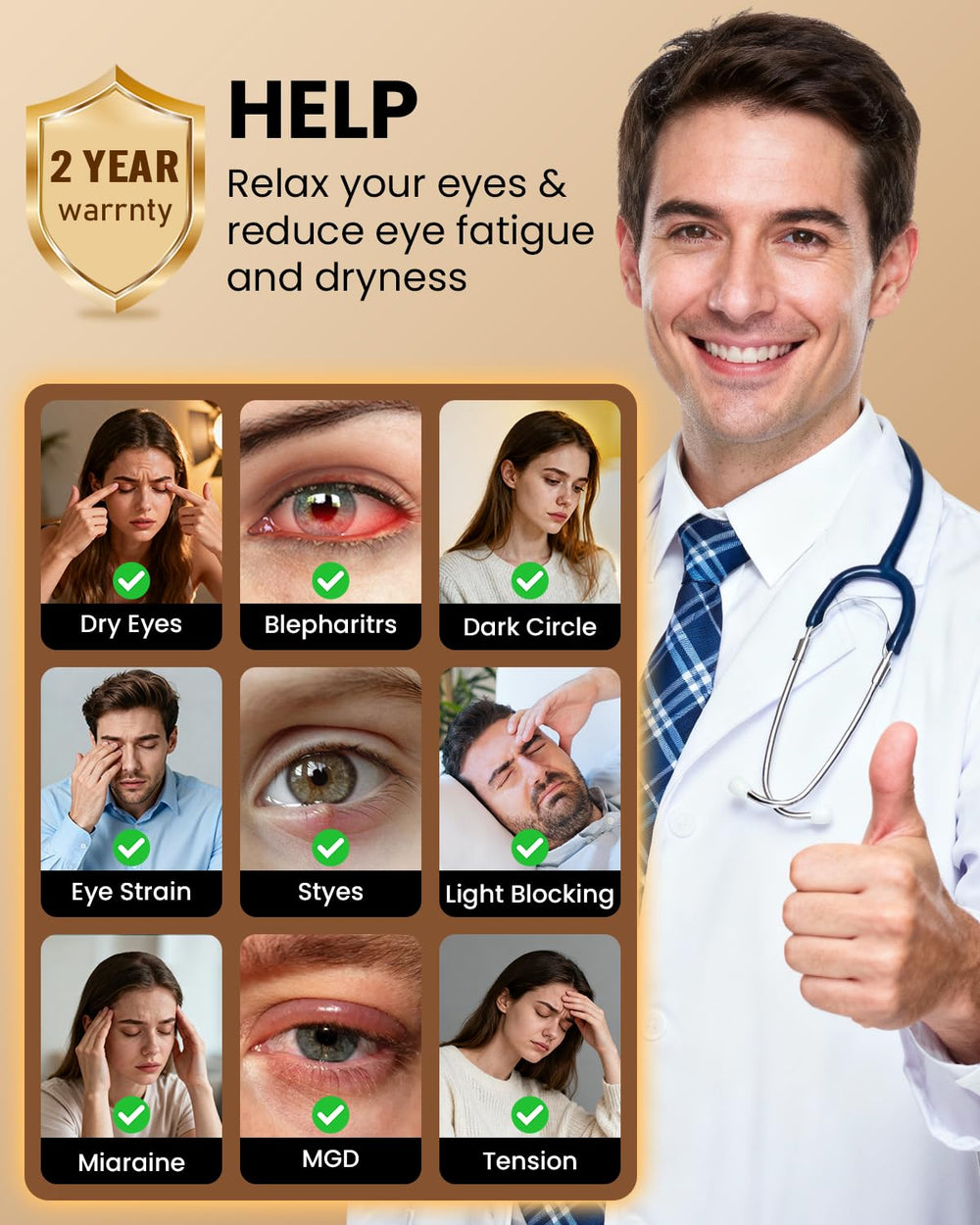 REFDAQ mascarilla en uso durante lectura para aliviar tensión ocular