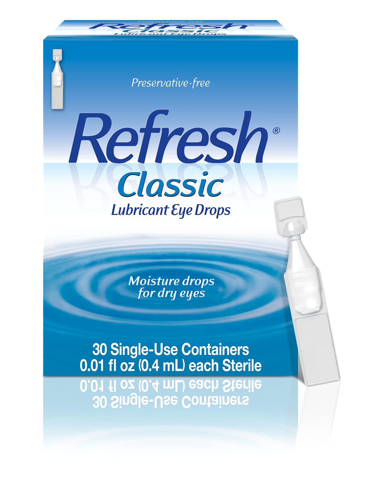 REFRESH envase frontal mostrando viales monodosis y claridad inmediata