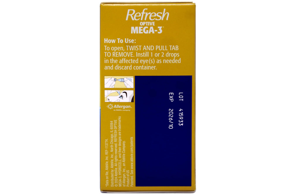 Refresh Optive etiqueta con ingredientes clave y beneficios visibles