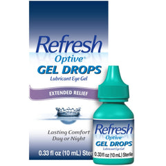 Refresh envase frontal mostrando el gel y tamaño portátil para alivio prolongado