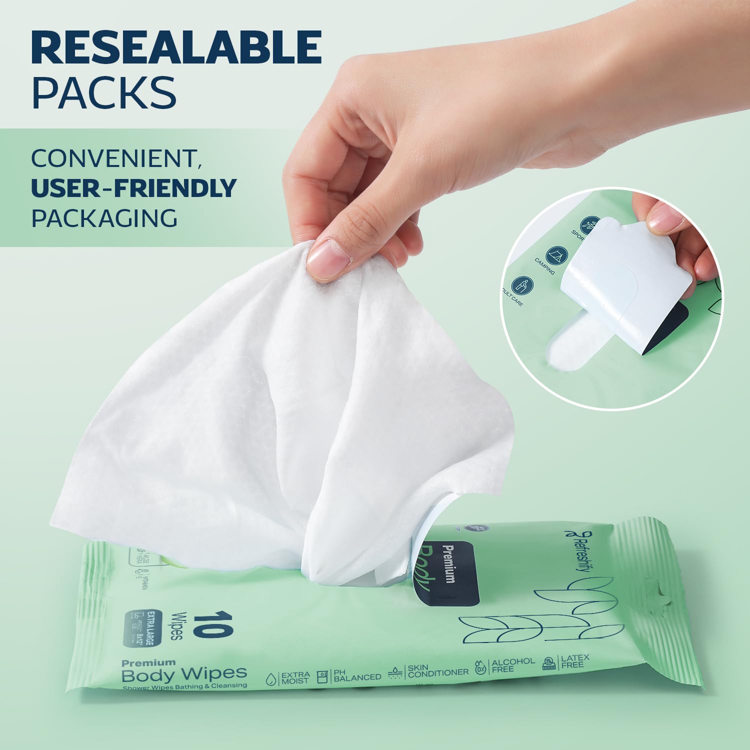 REFRESHIFY toallita junto a mano destaca tamaño extra grande
