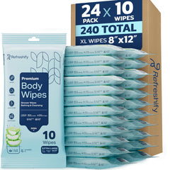 REFRESHIFY empaque frontal mostrando 24 paquetes y ventajas de higiene inmediata