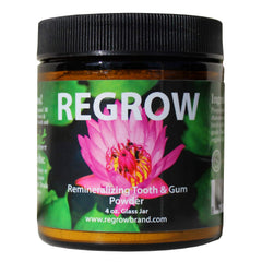 REGROW frasco frontal mostrando etiqueta y vidrio reutilizable para almacenamiento seguro
