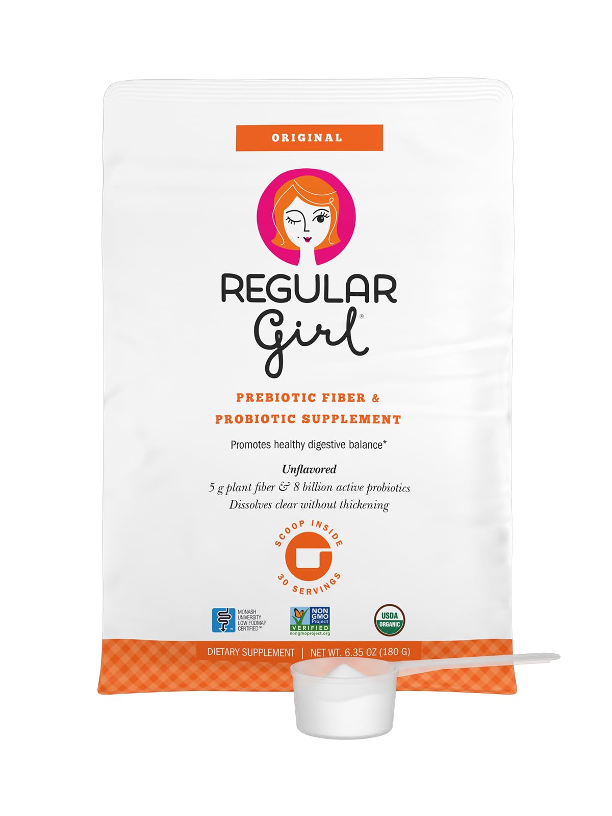 Regular Girl frasco frontal mostrando diseño y beneficio de regularidad