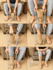 Rehabilitation Advantage usuario de pie colocando una media con facilidad y estabilidad