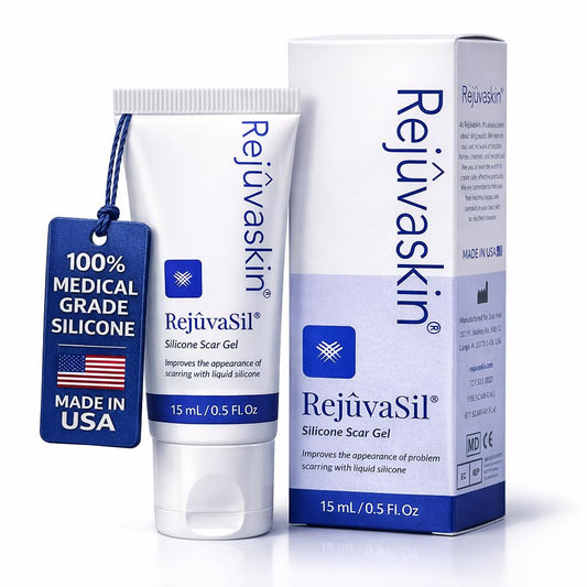 Rejuvaskin envase frontal RejuvaSil gel mostrando diseño y tamaño