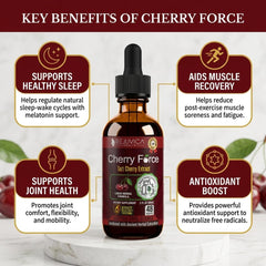 Rejuvica Health Cherry Force junto a cerezas para comparar tamaño y pureza