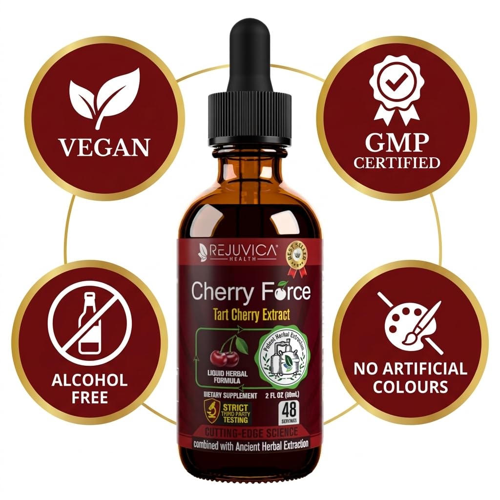 Rejuvica Health Cherry Force etiqueta ampliada, información de ingredientes visible