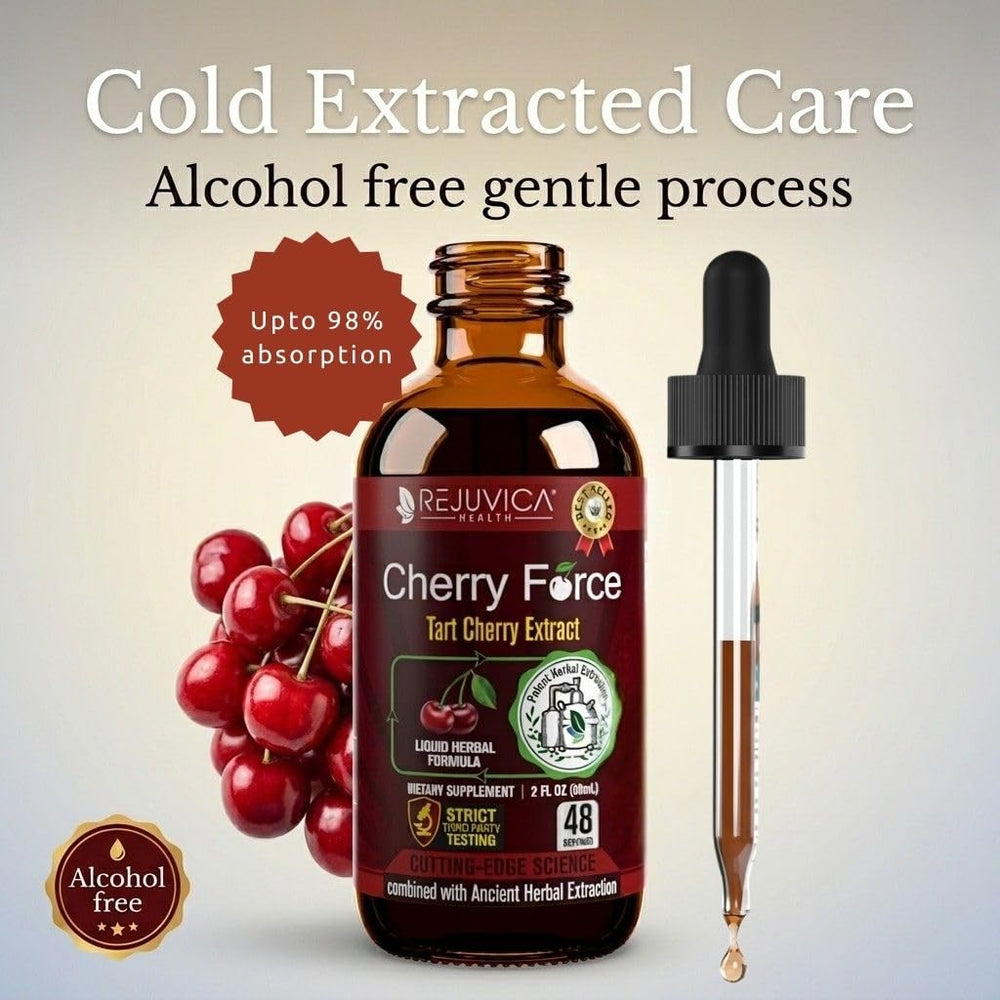 Rejuvica Health Cherry Force gotero dispensando gotas, dosificación rápida y práctica