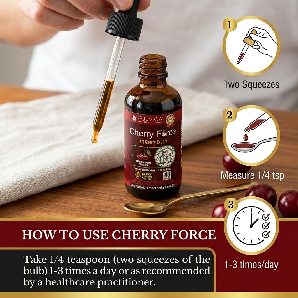 Rejuvica Health Cherry Force ingredientes naturales apilados, procedencia clara
