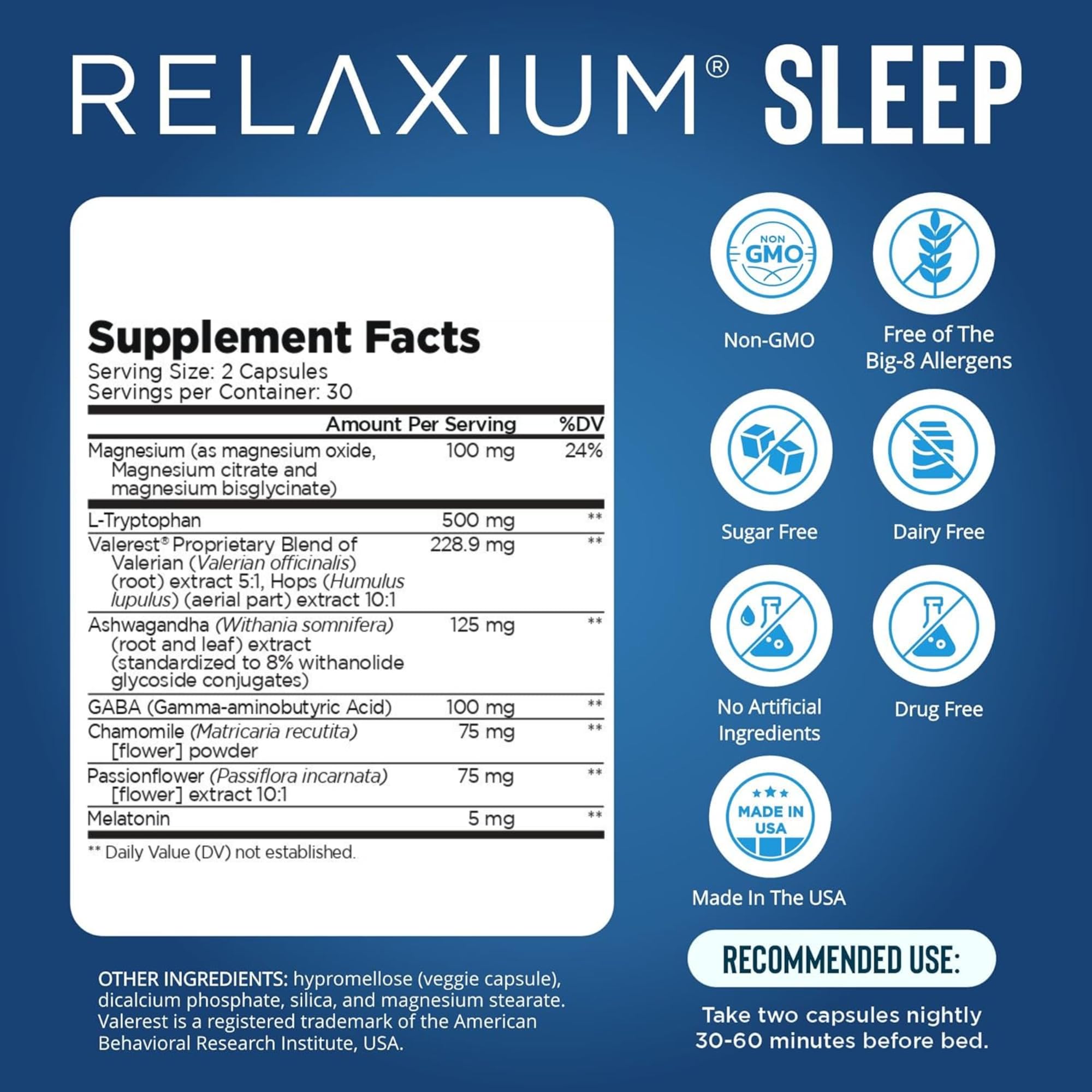 Relaxium detalle de etiqueta con ingredientes y dosificación clara