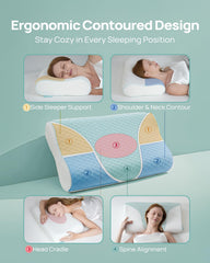 Releep almohada junto a regla para comparar tamaño queen y proporción