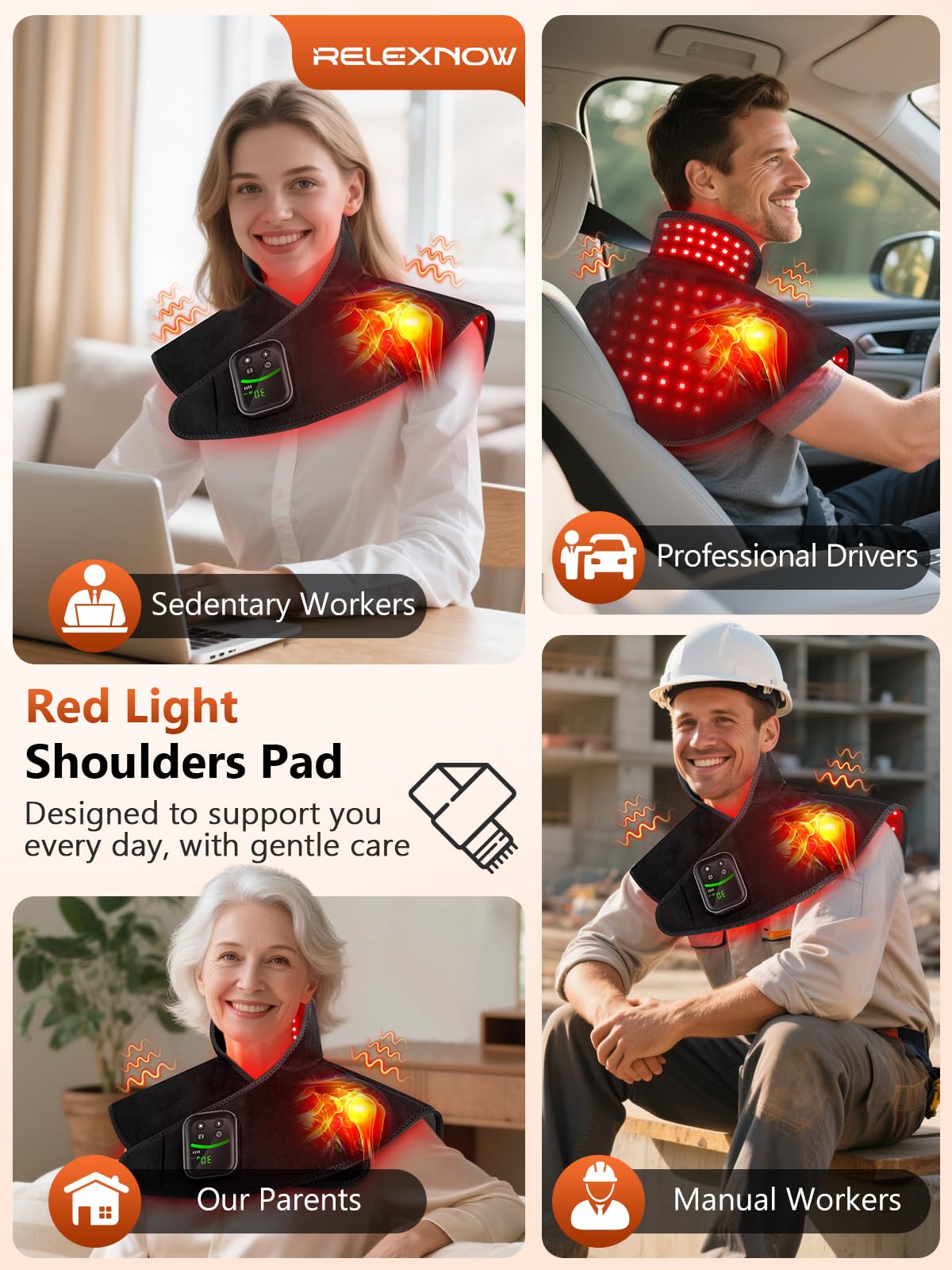 RELEXNOW panel de controles para ajustar luz, masaje y temporizador