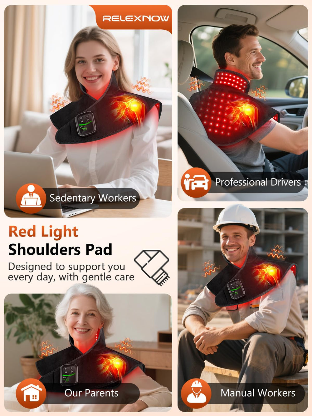 RELEXNOW panel de controles para ajustar luz, masaje y temporizador